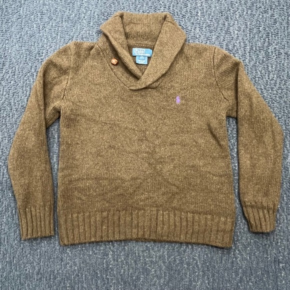 Polo by Ralph Lauren Other - Polo Ralph Lauren Kids Brown Wool Cashmere Shawl Collar Knit Sweater Size 7